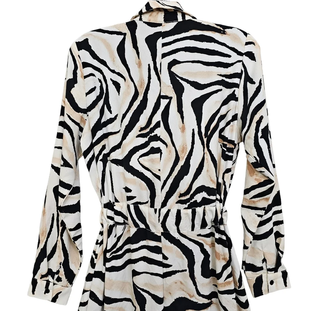 Nwot LC Waikiki Classic Longsleeve White/Black/Tan Animal Print Maxidress - Picture 13 of 16